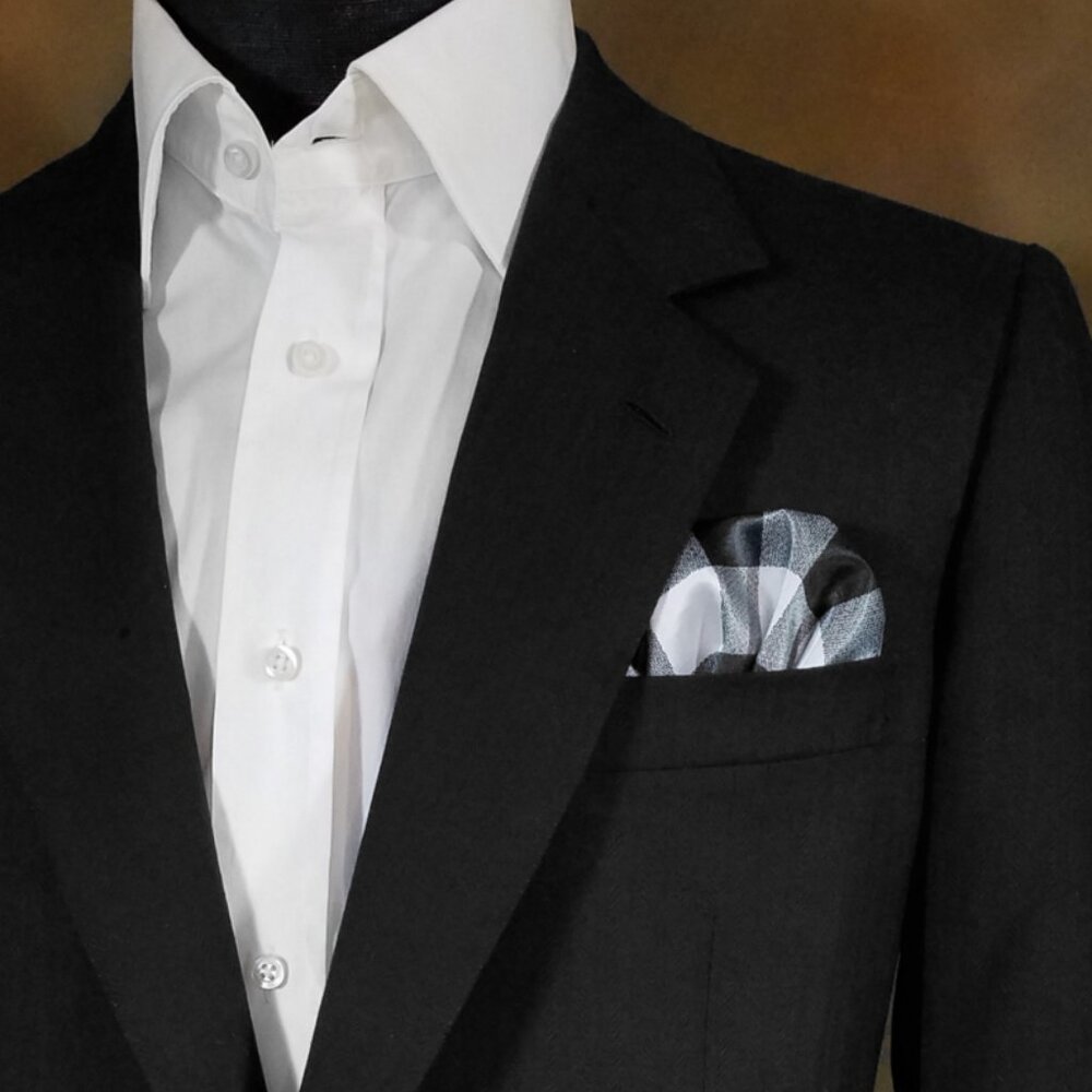 New - Men's Black & White Gingham Pre-Folded Pocket Square Insert